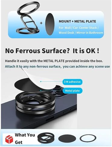 Gym Magnetic Phone Holder, 360° Rotatable Mount for Video Recording, Strong Dual Magnet Attach to Metal Surface, Car - Fits iPhone, Android & Large Cases, All Metal Build(Black) in Saudi Arabia