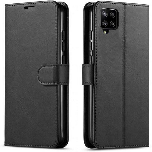 STARSHOP Samsung Galaxy A42 5G Phone Case, with [Tempered Glass Screen Protector Included] PU Leather Wallet Shockproof Phone Cover Kickstand with Pocket Card Slots Magnet Closure -Dark in Saudi Arabia