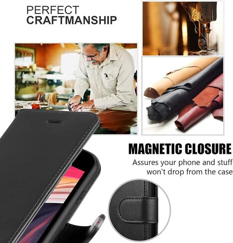 STARSHOP Samsung Galaxy A42 5G Phone Case, with [Tempered Glass Screen Protector Included] PU Leather Wallet Shockproof Phone Cover Kickstand with Pocket Card Slots Magnet Closure -Dark in Saudi Arabia