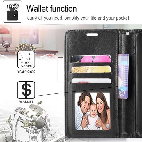 STARSHOP Samsung Galaxy A42 5G Phone Case, with [Tempered Glass Screen Protector Included] PU Leather Wallet Shockproof Phone Cover Kickstand with Pocket Card Slots Magnet Closure -Dark in Saudi Arabia
