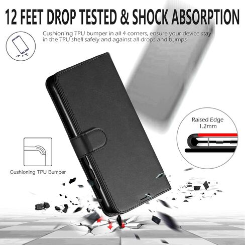 STARSHOP Samsung Galaxy A42 5G Phone Case, with [Tempered Glass Screen Protector Included] PU Leather Wallet Shockproof Phone Cover Kickstand with Pocket Card Slots Magnet Closure -Dark in Saudi Arabia