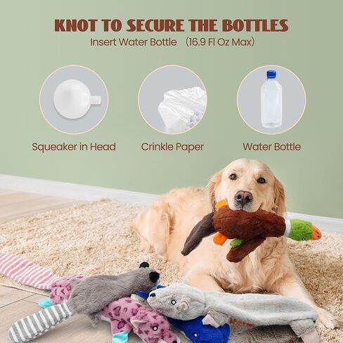 Nocciola 2-in-1 No Stuffing Crinkle Dog Toys with Soft and Durable Fabric, Holds Water Bottles, 21.7" Large Size Stuffless Dog Toys, Squeaky Dog Toys for Small to Large Dog-Duck in Saudi Arabia