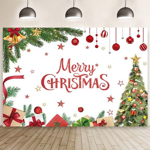 MEHOFOND 8x6ft Merry Christmas Backdrop Christmas Tree Photography Background Xmas Gifts Stars Bells Decorations for Winter Xmas New Year Eve Family Party Bday Party Cake Table Banner Photo Booth Prop in Saudi Arabia