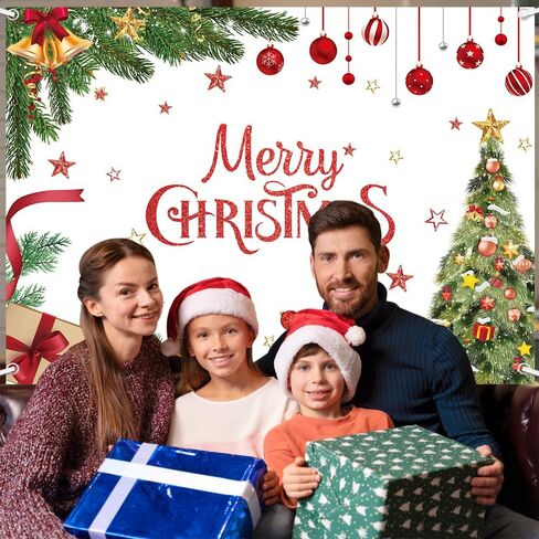 MEHOFOND 8x6ft Merry Christmas Backdrop Christmas Tree Photography Background Xmas Gifts Stars Bells Decorations for Winter Xmas New Year Eve Family Party Bday Party Cake Table Banner Photo Booth Prop in Saudi Arabia