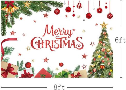 MEHOFOND 8x6ft Merry Christmas Backdrop Christmas Tree Photography Background Xmas Gifts Stars Bells Decorations for Winter Xmas New Year Eve Family Party Bday Party Cake Table Banner Photo Booth Prop in Saudi Arabia