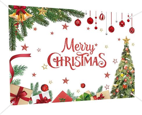MEHOFOND 8x6ft Merry Christmas Backdrop Christmas Tree Photography Background Xmas Gifts Stars Bells Decorations for Winter Xmas New Year Eve Family Party Bday Party Cake Table Banner Photo Booth Prop in Saudi Arabia