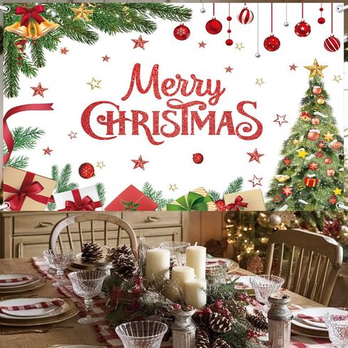 MEHOFOND 8x6ft Merry Christmas Backdrop Christmas Tree Photography Background Xmas Gifts Stars Bells Decorations for Winter Xmas New Year Eve Family Party Bday Party Cake Table Banner Photo Booth Prop in Saudi Arabia