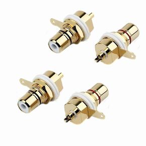 RCA Terminal Gold Plated Copper RCA Panel Mount Female Jack Terminal Socket Audio Connector 4Pcs,Use for Monitor, Personal Computer