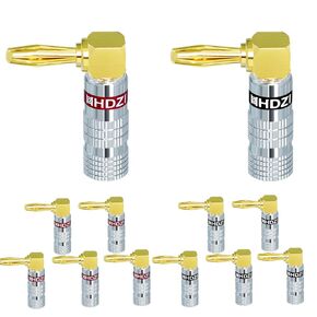 Right Angle Banana Plugs 6 Pairs for Speaker Wire,24K Gold Plated Banana Adapter Connectors for Speaker Wire (Sliver)