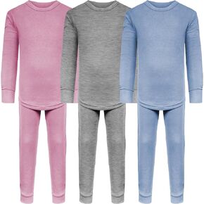 Andrew Scott Boys Long John Ultra-Soft Cotton Stretch Base Layer Underwear Sets / 3 Long Sleeve Tops + 3 Long Pants - 6 Piece