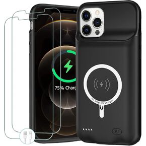 Battery Case for iPhone 12/12 Pro, Newest 10000mAh Portable Protective Charging Case with Wireless Charging Compatible with iPhone 12/12 Pro (6.1 inch) Battery Pack Charger Case with Carplay (Black)