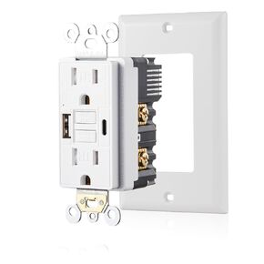 15 Amp Self-Test GFCI Outlet Combination with USB Type A and Type-C, Tamper Resistant Decorator Duplex Outlet, in-Wall, USB Charger for Smartphones, Tablets and Smart Home Appliance, White