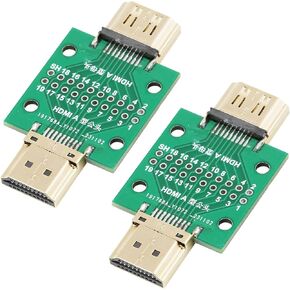 2 Pcs HDMI Maleto Female Connector with Test PCB Board，2.54 Pitch 19 Pins Repair Plug Soldering Wire Type Connectors Use for Electronics Repair