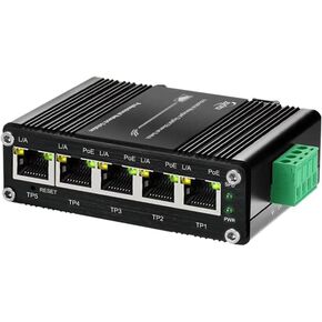 Industrial Managed 5 Port PoE Ethernet Switch, Mini Gigabit Networking Switch with Web Management, Supporting Din-Rail