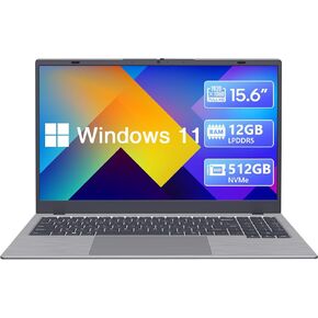 كمبيوتر محمول 15.6 بوصة، 12 جيجابايت LPDDR5 RAM 512 جيجابايت NVMe SSD، معالج N95، شاشة FHD IPS، Win11 Pro، 2.4G/5G WiFi، USB-C، كاميرا ويب، كمبيوتر محمول خفيف للغاية للمدرسة والعمل