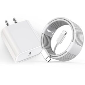 20W Fast Wall Charger Block iPhone 16 15 Charging with 10Feet USB C to C Fast Charging Braided Woven Cable Compatible with iPhone 16/16 Pro/16 Pro Max/16 Plus/iPhone 15/15 Pro/15 Pro Max/iPad 12.9 Pro