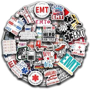 50 Pcs Emergency Medical Technician Stickers, EMS Party Favors & Decorations, EMT Sticker, Funny Paramedic Stickers for Water Bottle Laptop Journal Stickers, Medical and Emergency Decals