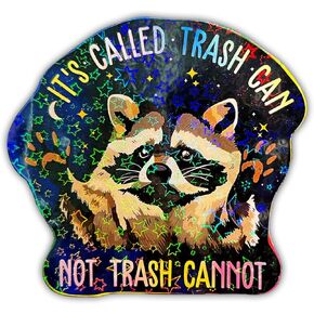 (3pcs) It's Called Trash Can Not Trash Cannot Holographic Stickers, Raccoon Glitter Stickers, Water Assistant Holographic Vinyl Sticker, Size 3" Sparkly Stickers for Laptop Phone Water Bottle
