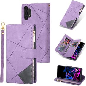UEEBAI Wallet Case for Samsung Galaxy A32 5G/M32 5G, Retro 9 Card Holder Slots Zipper Pocket Handbag Case PU Leather Magnetic Closure Kickstand with Wrist Strap TPU Shockproof Flip Case - Black