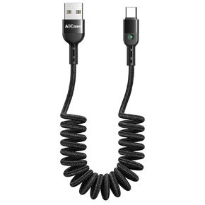 AICase Retractable USB Type C Cable,Coiled Type-C Cable for Car,Charging & Sync Data,USB C Charger Cable for iPhone 16/15/Galaxy S24,S23,S22,S21 S20 Note 20,Pixel,LG,Nintendo Switch,OnePlus_1.5M