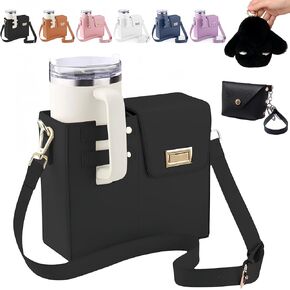 Outdoor Portable Crossbody Water Cup Storage Bag Compatible with Stanley & Most Water Bottles | Includes Coin Purse & Plush Bunny Keychain | Adjustable Crossbody Holder for Travel & Daily Use