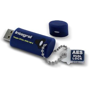 Integral 32GB Crypto-140-2 Dual Password 256-Bit Hardware Encrypted 3.0 USB Secure Flash Memory Drive - Certified to FIPS 197, Brute-Force Password Protection & Rugged Triple-Layer Waterproof Design