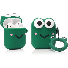 Silicone Case Compatible for Apple Airpods 1&2 Lightweight Cover[Cartoon Pattern][Designed for Kids Girl and Boys] (Big Eye Frog Green)