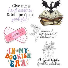 Pack 6 Pcs Kindle Sticker for Water Bottles Girls Laptops Phone Case Scrapbooks Bookish Reading Gifts Funny Sayings Cute Stickers Waterproof Reusable Removable Small Vinyl Decals