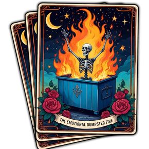 (3Pcs) The Emotional Dumpster Fire Tarot Sticker, This Little Light of Mine Dumpster Fire Sticker, Emotional Support Funny Gifts - Stickers for Laptop Water Bottle Phone Car Window Helmet 3"