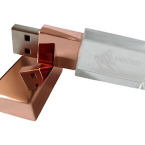128GB USB 2.0 Premium Crystal Clear Flash Drive in Rose Gold Metal Cap with Hockey Logo Stylish Glass Memory Stick