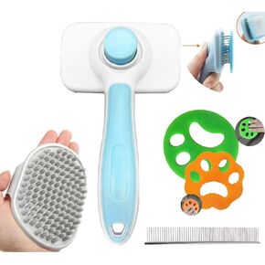Self-Cleaning Slicker Brush for Dogs, Cats, Lightweight Dog Brush for Shedding Massaging GroomingComes with a pet steel comb and Dog Grooming Brush, As Well As 2 Silicone Pet Hair Suction Prop.