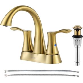 PARLOS 2-Handle Bathroom Sink Faucet with Metal Drain Assembly and Water Supply Hose, Brushed Nickel, Demeter 13625 in Kuwait