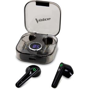 The Voice Duo True Wireless Stereo Earbuds with Mic, Charging Case with LCD Screen, Bluetooth Connect, Auto-Pairing, Use with Siri or Google Assistant, iOS or Android Compatible (Black)