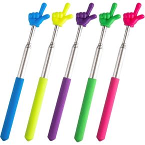 5pcs Retractable Teacher Pointers for Classroom Reading, Hand-Shaped Presentation Pointer Stick, Mini Portable Finger Pointer Sticks Teach Supplies- Blue & Purple & Yellow & Green & Pink