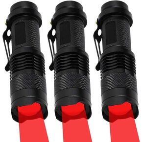 Red Light Flashlight Mini Red Led Light Zoomable Single Mode Red Light Torch for Hunting Night Observation Astronomy Aviation, 3 Pack