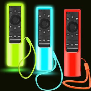 3Pack Cover for Samsung Solar Remote, Case Compatible with Samsung Smart TV Remote Control Glow in The Dark Universal Silicone Skin Sleeve with Lanyard Blue Green Red