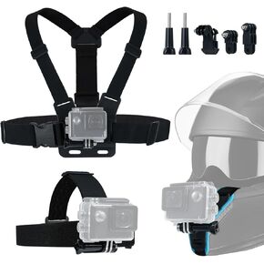 3 in 1 Head Strap Mount,Chest Mount,Helmet Chin Strap Mount for Gopro DJI Osmo Accessories Kit for Action Cameras
