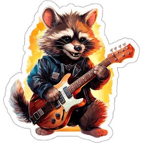 Rocking Raccoon Sticker Souvenir Weatherproof Decal Vinyl Small Waterproof Bottle Mug Passport Book Scrapbook Notebook Laptop Tumbler Skateboard Computer Phone Size 4" Gift ID44990