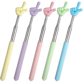 5pcs Retractable Teacher Pointers for Classroom Reading, Hand-Shaped Presentation Pointer Stick, Mini Portable Finger Pointer Sticks Teach Supplies- Blue & Purple & Yellow & Green & Pink