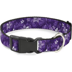 Buckle-Down Plastic Clip Collar - Hibiscus Collage Purple Shades - 1" Wide - Fits 15-26" Neck - Large