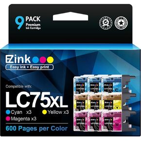 E-Z Ink Compatible Ink Cartridge Replacement for Brother LC75XL LC75 LC71 LC79 LC-75 LC LC-71 LC79XXL Compatible with MFC-J6510DW MFC-J6710DW MFC-J6910DW MFC-J280W (3 Cyan, 3 Magenta, 3 Yellow) 9 Pack