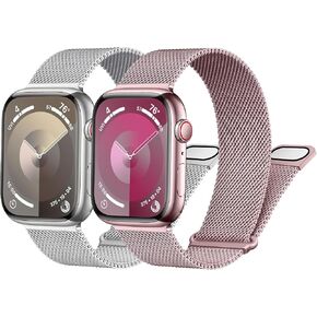 2 Pack Milanese Loop Band for Apple Watch Band 42mm 46mm 41mm 45mm 40mm 44mm 49mm 38mm Magnetic Metal Mesh Loop Strap Sport Wristband for iWatch Ultra Series 10 9 8 7 6 5 4 3 2 SE