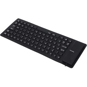 Pissente Roll Up Keyboard Flexible Keyboard Silicone Silicone Keyboard Fully Sealed Design Lightweight Portable Silent Soft Comfortable USB Wired Silicone Keyboard for Pc (Black)