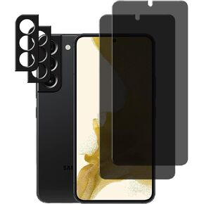 [2+2 Pack] Samsung Galaxy S22 Privacy Screen Protector And Camera Lens Protector, Douglass [No bubbles] [Fingerprint ID Compatible]Premium Tempered Glass Protector,for 6.2 inch , Black 2