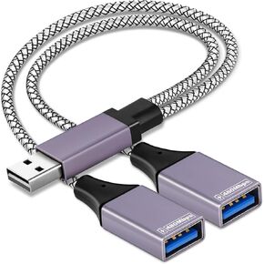 USB Splitter 1 in 2 Out Cable,Double USB Port Extender Power Split Adapter,Data & Charger Cord Extension Adapter Cable(Data and for Charging but Wouldn't Work with CarPlay