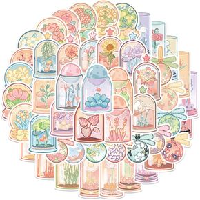 50Pcs Flowers Stickers,Aesthetic Vsco Snow Globes Stickers Vinyl Waterproof Cute Stickers for Water Bottles Laptop Luggage Skateboard Computer, Kawaii Stickers for Teens Girls Kids Adults