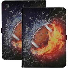 YHB Case Fit 2018/2017 iPad 9.7 5th / 6th Generation Premium PU Leather Folding Multi-Angle Viewing Protective Slim Stand Cover for iPad 9.7 Inch 2018/2017 - American Football with Fire Water