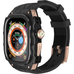 Luxury Metal Case for Apple Watch Ultra 49mm Band with Cover Heavy Duty Rugged Case Silicon Strap for men Full Protective Cover