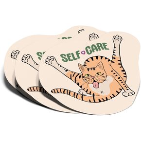 (3Pcs) Cat Self-Care Sticker Inspirational Love Yourself Positive Funny Quote Decal Waterproof Vinyl Stickers Adult for Laptop Kindle Car Tumbler Water Bottle Mug Notebook Helmet Bike - Size 3"x2.4"
