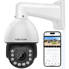 VIKYLIN 4K 8MP PTZ POE Camera Outdoor, 20x Optical Zoom Pan Tilt, Human Auto Tracking and Auto Cruise, 2-Way Audio, Human Vehicle Detection, 393ft IR Night Vision, MicroSD Slot